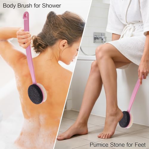 2-in-1 Pumice Stone Foot Scrubber with 13.7" Long Handle & Body Brush