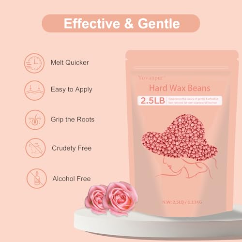 Hard Wax Beads, 2.5 lb Wax Beans for Hair Removal, Ideal for Sensitive skin, Brazilian, Bikini, Face, Eyebrows, Underarms and Full Body Waxing Bulk (Pink)