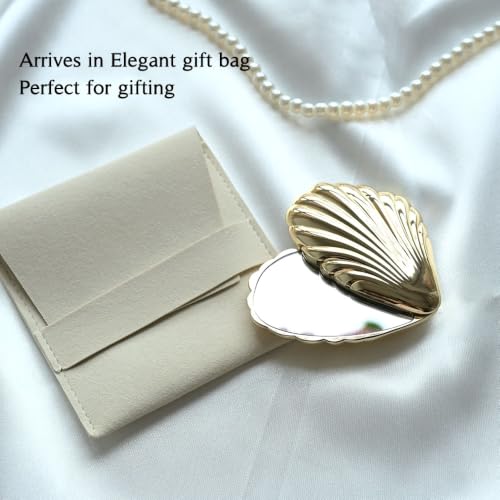 Gold Seashell Compact Mirror with Rotating Shell Design - Bridesmaid Gift