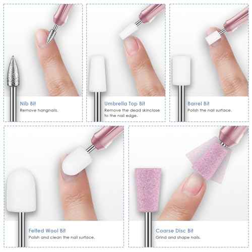Depvko 22pcs Nail Drill Bits Set, Professional 3/32'' Ceramic Safety Drill Bits Nail Tech, Cuticle Remover Drill Bit for Acrylic Gel Efile Nail Drill, Nail Manicure Pedicure Set, Salon Home