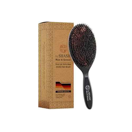 SHASH 100% First Cut Boar Bristle Hair Brush, Suitable For Thin To Normal Hair - Naturally Conditions Hair, Improves Texture, Exfoliates, Stimulates, Made in Germany (Black, Large)