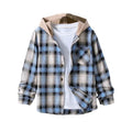 WDIRARA Boy's Plaid Button Front Long Sleeve Hooded Shirt Casual Tops