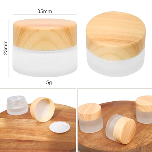 32 Pcs Glass Cosmetic Containers 5 Grams Round Frosted Cosmetic Jars with Leak proof lids Empty glass sample Jars Scrub Balm Lotions Sample Containers for Makeup Lotion Lip Balm Eye Cream