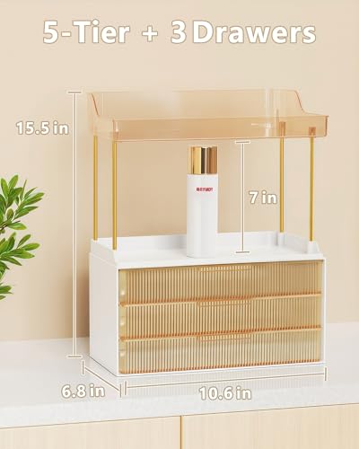 Anylady Makeup Organizer 5-Tier Drawer Storage Gold