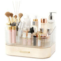 Makeup Organizer Countertop with 360 Rotating Brush Holder, Make Up Organizers For Vanity With Drawer, Bathroom Countertop Skincare Organizer And Storage