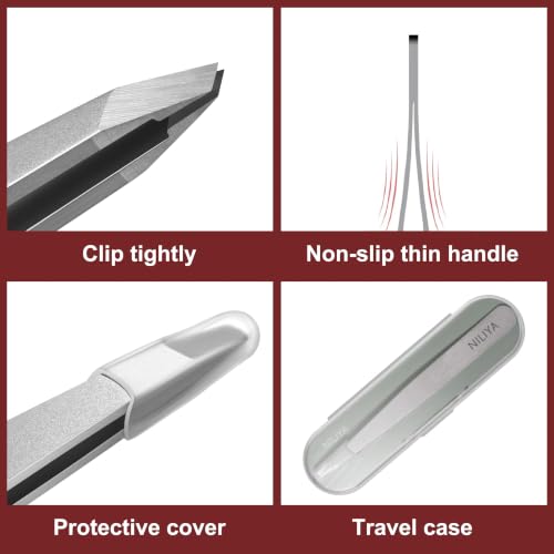 NILIYA Precision Stainless Steel Tweezers for Eyebrows & Blackheads, Ultra-Fine Tip with Travel Case