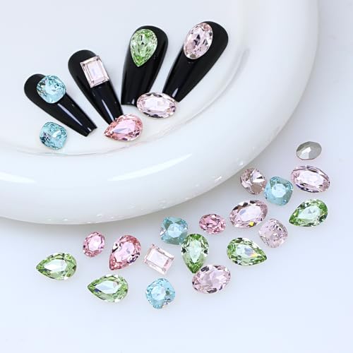 DONGZHOU 48Pcs Large Nail Rhinestone,3D Multi Shapes Crystals Nail Diamonds K9 Glass Stones Sparkle Nail Beads, Rhinestones Nail Gems for Manicure Decoration DIY Crafts