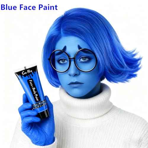 Go Ho Royal Blue Face Body Paint Washable(2.37oz/pc),Water Based Cream Blue Face Paint,Smurf Mystique Avatar Clown Makeup,Blue Body Paint for SFX Cosplay Costumes Festivals Halloween Makeup