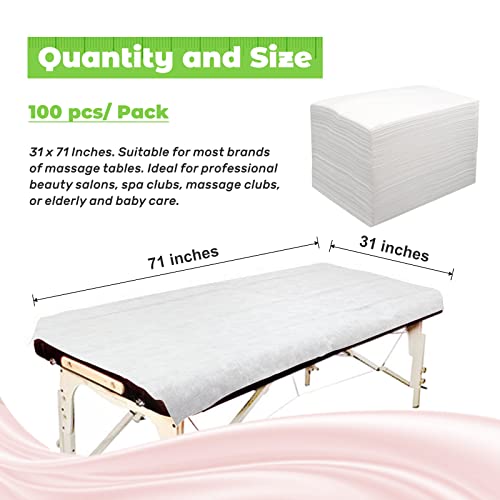 100 Pack Disposable Massage Table Sheets - Soft Non-Woven Spa Covers, 31" x 71"