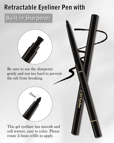 Waterproof Gel Eyeliner Pencil for Sensitive Eyes, 24H Smudge-Proof, 2Pcs