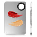 2 in 1 Rectangular Makeup Mixing Palette Set with Spatula - Portable Stainless Steel Cosmetics Tool