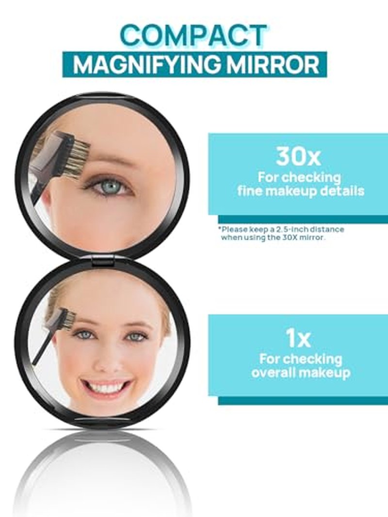 Macaki Compact 3-Inch Dual-Sided Makeup Mirror - 1X/30X Magnification, Black