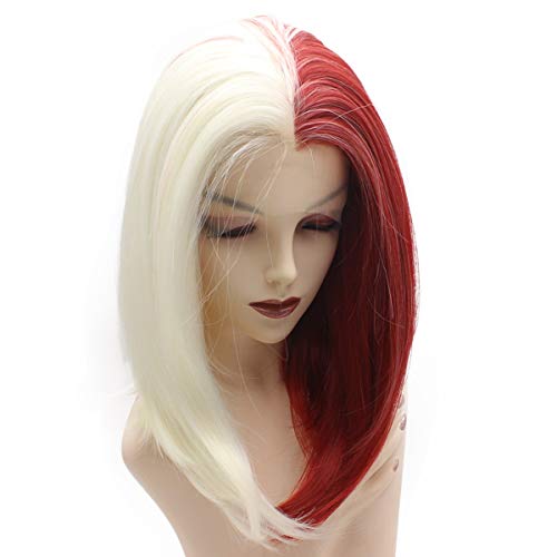 iwonawig Lace Front Synthetic Bob Wig (half white half red)