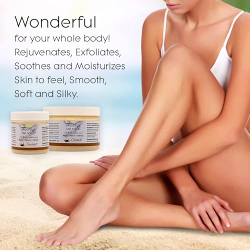 The Keys Salt Scrub -Sea Salt Scrub - Exfoliating Body Scrub with Wooden Spoon - Moisturizing Exfoliator for Hands, Foot, Bath, (3.4 Ounce (Pack of 1), Coconut)