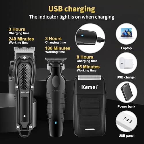 KEMEI 3-in-1 Hair Clipper, Beard Trimmer & Foil Shaver Kit