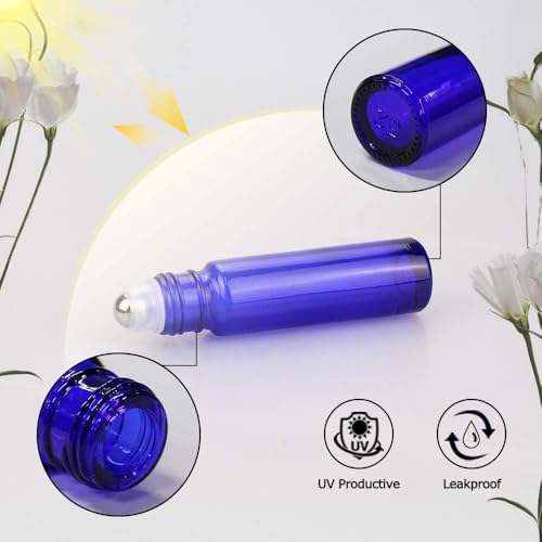 Blue 10ml Glass Roller Bottles for Essential Oils - 25 Pack with Accessories