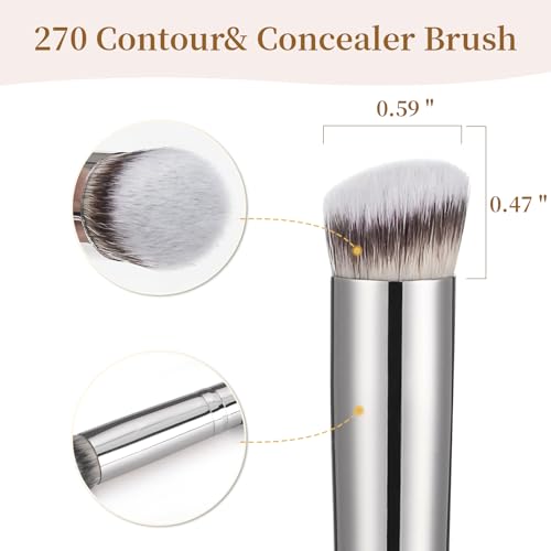 Angled Flat Concealer Brush Set - 2pcs Dense Under Eye & Contour Brushes - Variation 270+370