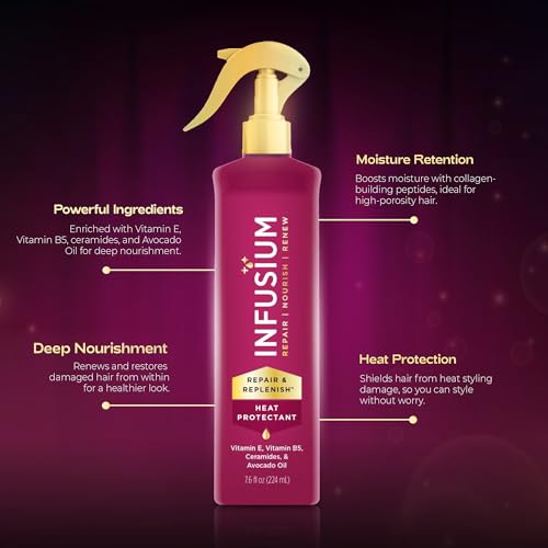 Infusium Repair and Replenish Heat Protector - Nourishing Heat Protection Spray for Hair with Vitamin E and Avocado Oil - Moisture Lock - 7.6 oz (Pack of 2)