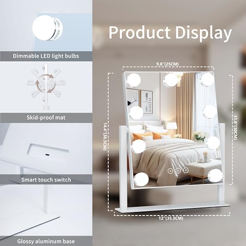 Kotdning Lighted Vanity Mirror with 10x Magnification & 9 Dimmable Bulbs
