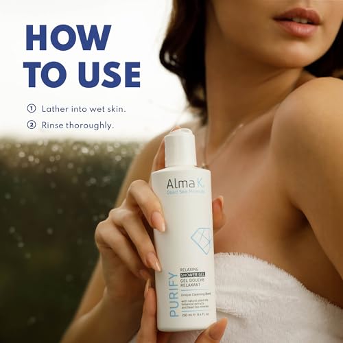 Alma K Relaxing Shower Gel - Nourishing Women and Men's Body Wash - Skincare with Dead Sea Minerals, Avocado Oil - White Tea and Neroli Scent - 8.4 oz