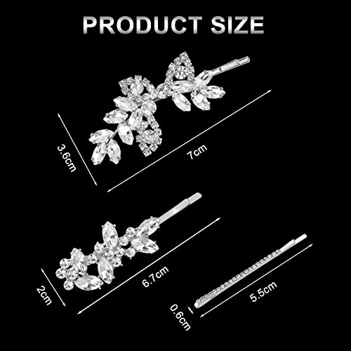 IBEQUEM 8Pcs Rhinestone Bridal Hair Clip Leaf Wedding Hairpins, Rose Gold Bride Crystal Hair Clips, Elegant Crystal Bobby Sparkly Pins, Rhinestone Flower Barrette Hair Accessories for Women Girls