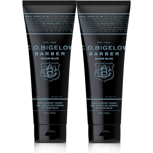 C.O. Bigelow Elixir Blue Hair & Body Wash for Men, Pack of 2 Men's Watery Marine Moisturizing 2 in 1 Shampoo & Body Wash, 8 Fl Oz