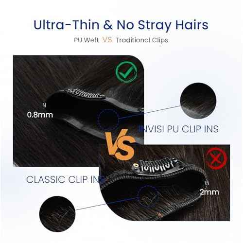 Worldstar Invisible Clip in Hair Extensions Human Hair 22 Inch 6pcs 130g #1B/4/27 Natural Black Ombre Brown with Caramel Blonde Seamless Clip in Hair Extensions PU Skin Weft Straight (pu#1B/4/27-22)