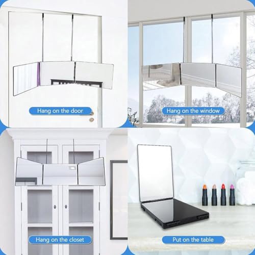 3-Way Trifold Mirror with 5X Magnification & Adjustable Hooks