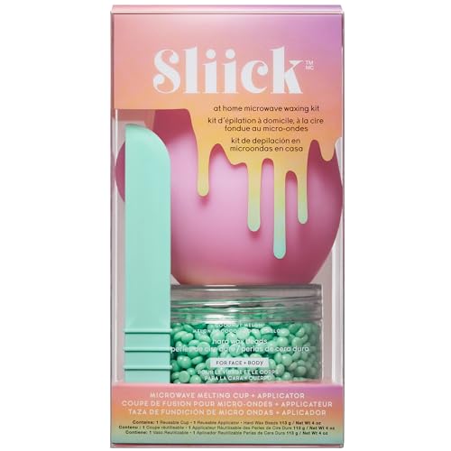 Sliick At Home Waxing Kit for Women, Pink ? Coconut Melon, Hard Wax Kit for Hair Removal, Microwave Melting Cup, Applicator & Beads, At Home Wax Set