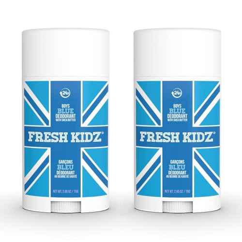 Fresh Kidz Deodorant Stick for Kids and Teens - Baking Soda and Aluminum-free 24 Hour Protection for Sensitive Skin - Boys "Blue", 2.65 oz / 75 g (2 Pack)