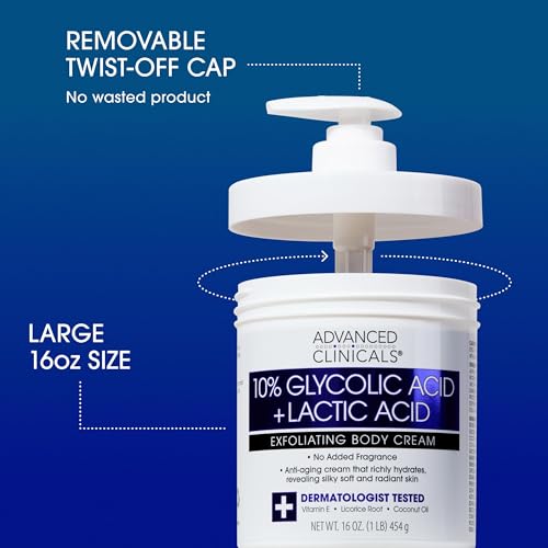Advanced Clinicals 10% Glycolic & Lactic Acid Body Lotion 16oz Exfoliating Moisturizer
