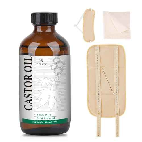 Castor Oil Pack for Detox: 100% Pure Cold-Pressed Oil in Glass Bottle with Cotton Wraps for Liver Support