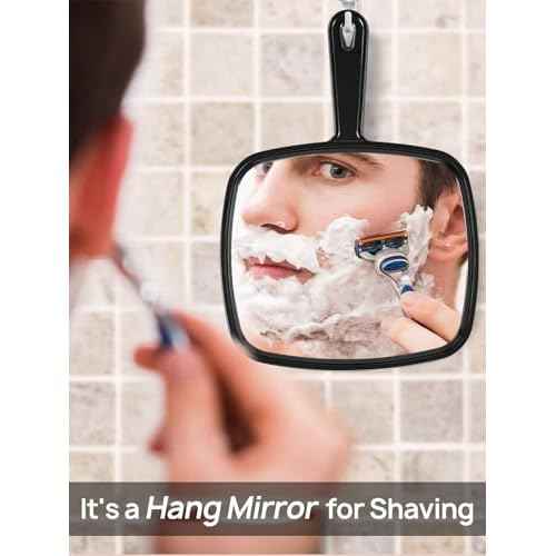 PROTECLE Hand Mirror, 12.4" L x 9" W Salon Barber Hairdressing Handheld Mirror with Handle, Square Black