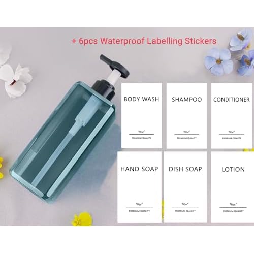 Shampoo and Conditioner Dispensers 25OZ Refillable Large Shower Bottles 2Pack Hand Soap Dish Soap Dispenser with Waterproof Labels Square Pump Bottle for Bathroom and Kitchen- Blue, 750ml