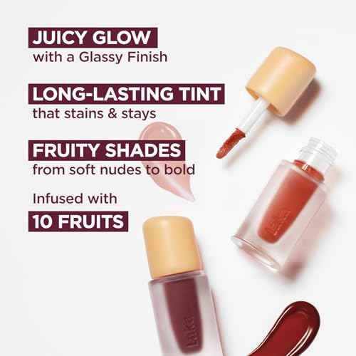 Laka Fruity Glam Lip Tint Mini, Glowing Lip Stain with Wide Color Spectrum, Hydrating & Lightweight Texture, Long-Lasting Bold Stain, Non-Sticky, Vegan, K-Beauty (#102 Dewy)