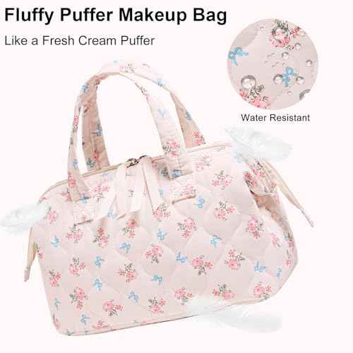 BTOOP Makeup Bags for Women, Quilted Makeup Bag Lightweight Wide-open Cosmetic Bag Large Toiletry Bags for Travel Essentials
