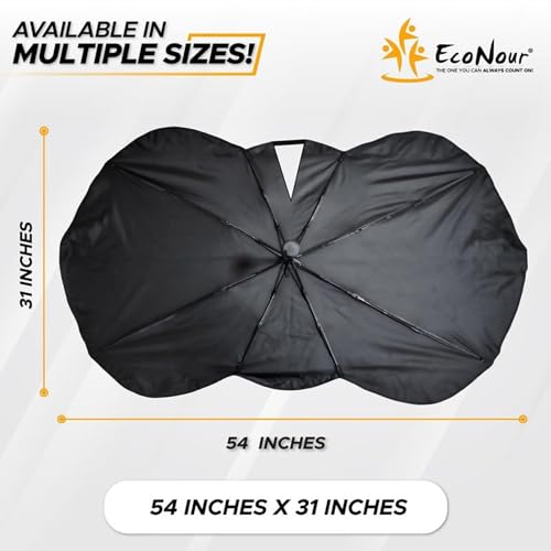 EcoNour Car Windshield Sunshade Umbrella | Foldable Car Windshield Sun Shade Cover | Front Car Window Shade for Maximum UV Rays & Heat Protection | 240T Polyester Umbrella Sunshade | Small (54"x31")