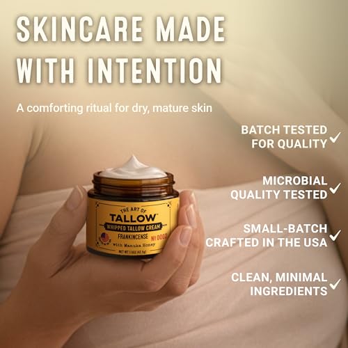 Frankincense Whipped Tallow Cream with Manuka Honey (1.5 oz) | 100% Grass-Fed & Grass-Finished Tallow + Organic Jojoba Oil | Non-Comedogenic Face & Body Balm | Made in USA