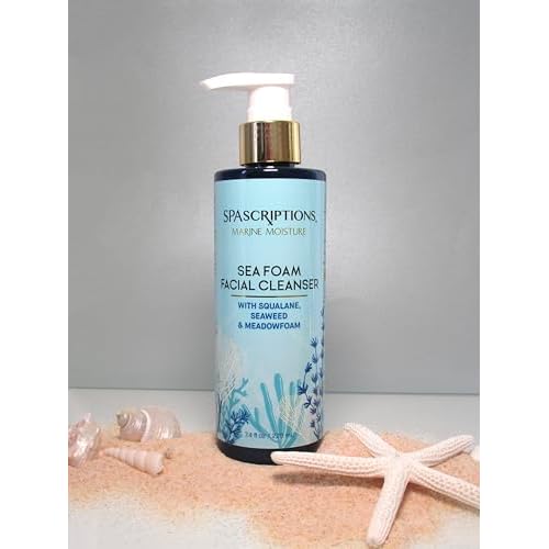 SpaScriptions Marine Moisture Sea Foam Facial Cleanser, Hydrating Foaming Face Cleanser, Purifying Daily Face Wash, Moisturizing, with Squalene, Seaweed & Meadowfoam, 7.4 oz