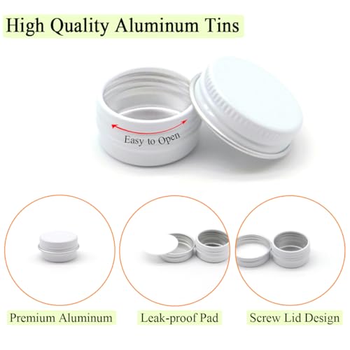 30 pack 5 ml White Lip Balm Tin Cans, 5g Mini Aluminum Makeup Sample Containers with Screw Lid, Empty Metal Tins Pot Storage Travel Jars for Cosmetic, Cream, Candle, Tea, 5 Gram Small Tins