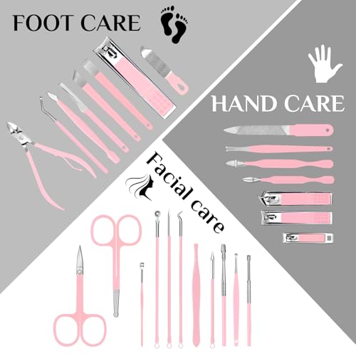 Pink 26-Piece Manicure & Pedicure Set for Women, At-Home Nail Care Kit