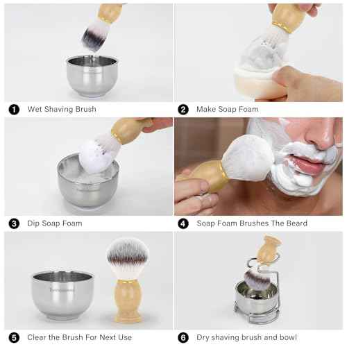 Shaving Brush Set for Men, 3 in1 Shaving Kit Includes Nylon Badger Hair Shaving Brush, Stainless Steel Shaving Bowl and Stand for Wet Shave