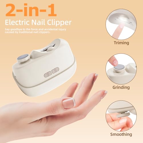 Jzzuau Beige 3-in-1 Electric Nail Clipper & Trimmer for Adults & Seniors
