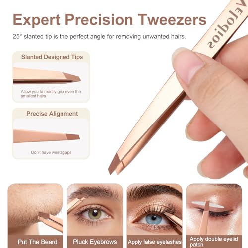 2-Pack Precision Tweezers for Eyebrows, Facial Hair, Ingrown Hair Removal, Professional Stainless Steel Eyebrow Tweezers for Women and Men, Tweezer Set with PU Travel Case