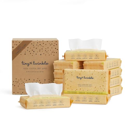 Tiny Twinkle 100% Cotton Dry Wipes, 576 Count, Hypoallergenic