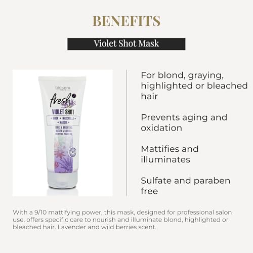 SALERM - Purple Mask - Biokera Fresh Violet Shot Mask - 200 ml - For Blonde, Gray, Highlighted, or Bleached Hair - Helps Neutralize Yellow Tones - Enhances Shine
