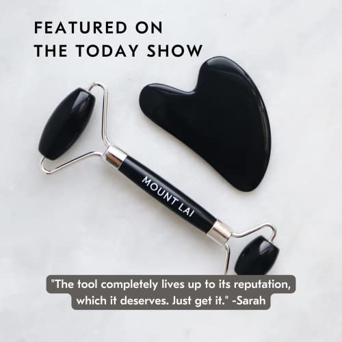 Mount Lai Obsidian Gua Sha Facial Tools, Black Obsidian Gua Sha Facial Tools Set and Roller, Guasha Tool for Face to Relieve Muscle Tension and Reduce Puffiness, Anti Aging Skin Care Sets for Women
