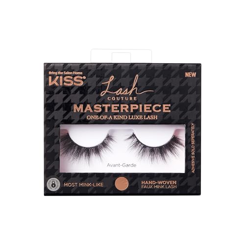 KISS Lash Couture Masterpiece Hand-Woven Faux Mink False Eyelashes, Style ¡®Avant-Garde¡¯, 12mm, Easy to Apply, Reusable, Vegan, Cruelty Free, 1 Pair Strip Lashes