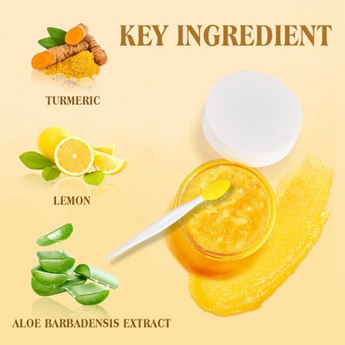 Turmeric Lemon Lip Scrub with Brush - Natural Exfoliator for Dark, Chapped Lips