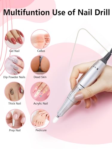 Electric Nail Drill 50000 RPM - Rechargeable E-File Machine with 12 Bits, LCD Display, Low Noise, Home Manicure Kit